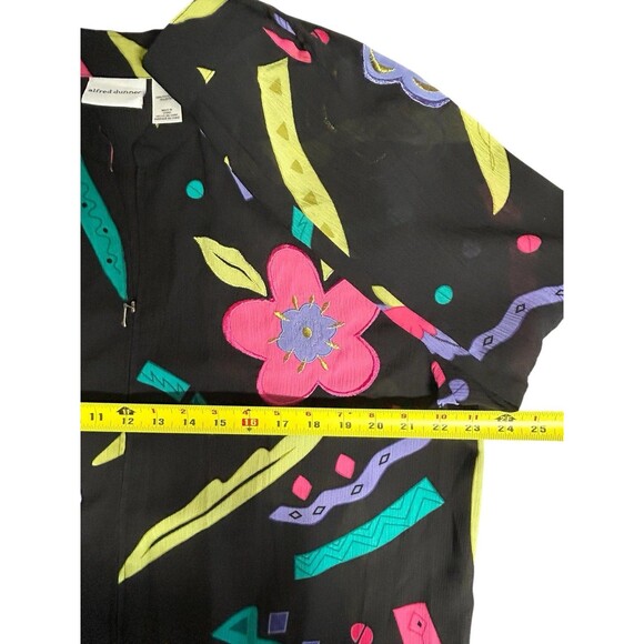 Vintage 90s Y2K Black Sheer Zip Up Blouse Jacket Neon Pink Blue Flowers Floral - Picture 5 of 7